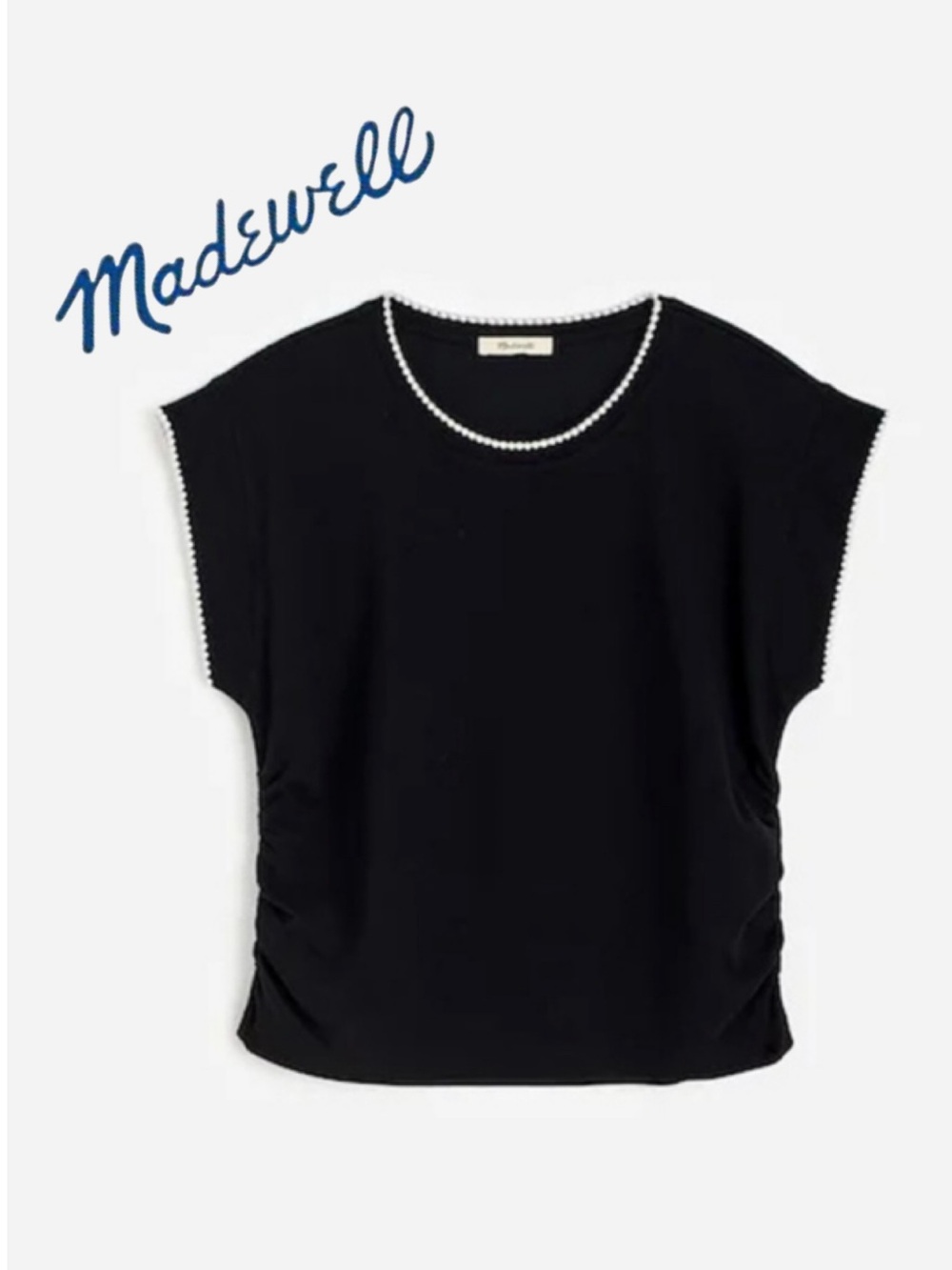 Madewell NWOT side-cinch black muscle tee trimmed in white